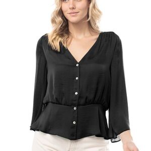 NWT Naked Zebra 3/4 Flutter Sleeve V Neck Peplum Blouse